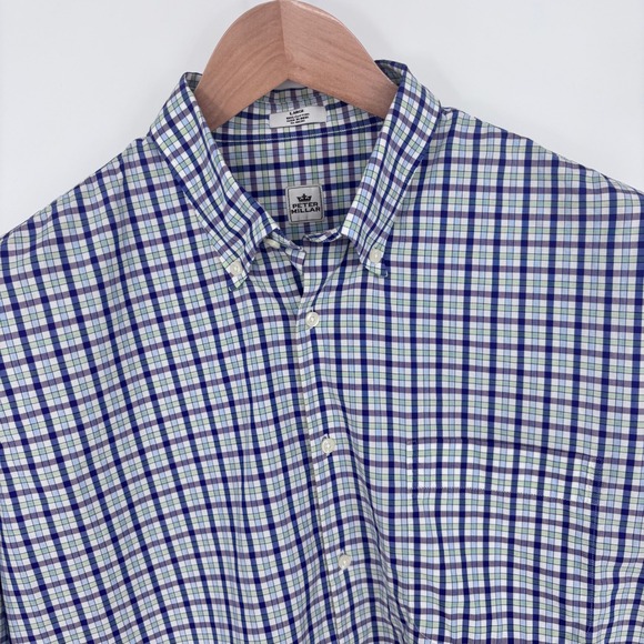 Peter Millar Other - Peter Millar Button Down Shirt Mens L Blue Green Plaid 100% Cotton Preppy